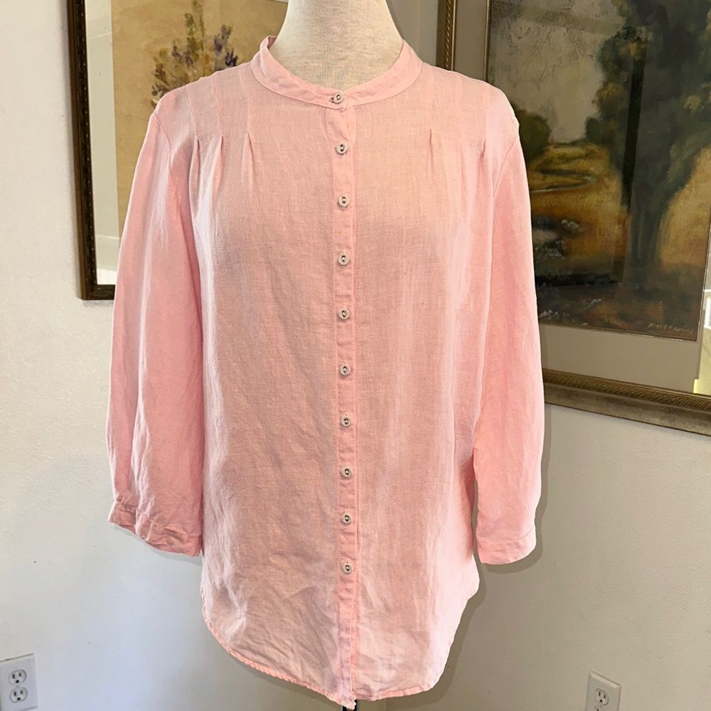 cut-loose Pink Linen Button-Down Women's Top Size Medium